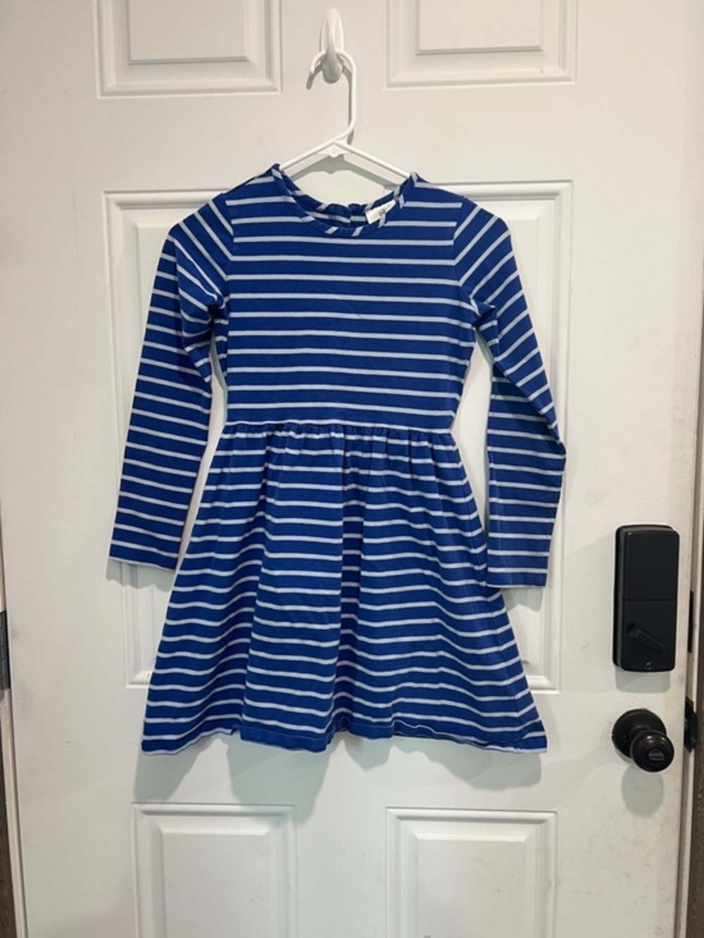 Hanna Andersson Blue and White Striped Long-Sleeve Knit Dress